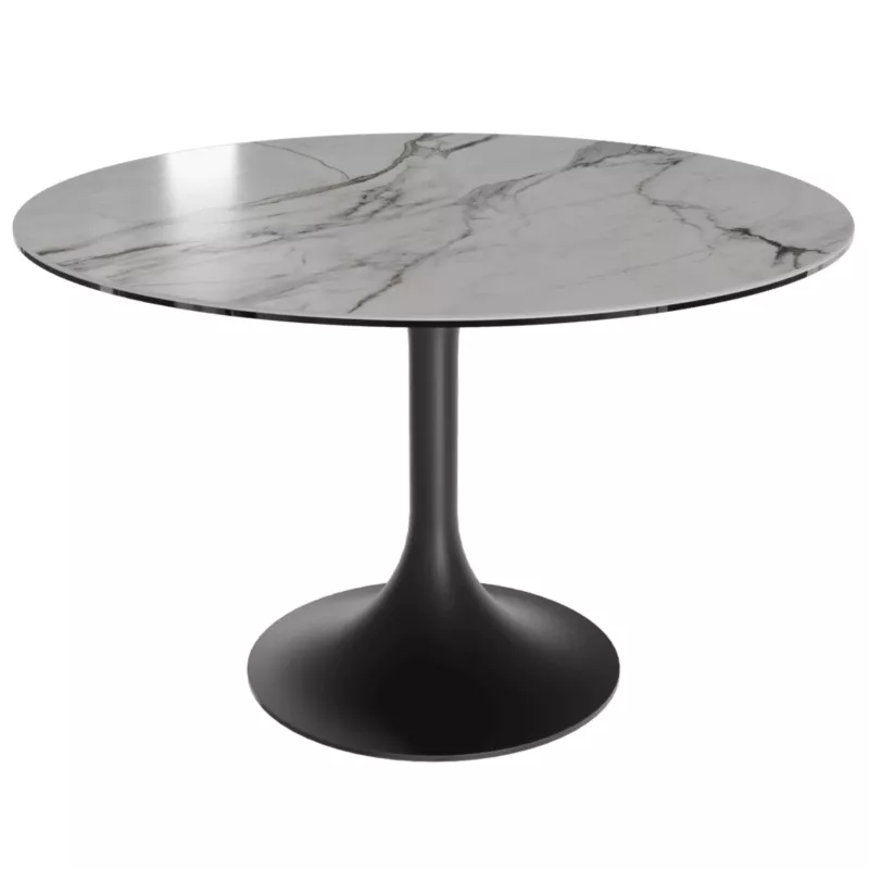 DIABOLO│Table ronde ø120 x H75 cm│Plateau marbre à choix/Piétement noir mat
