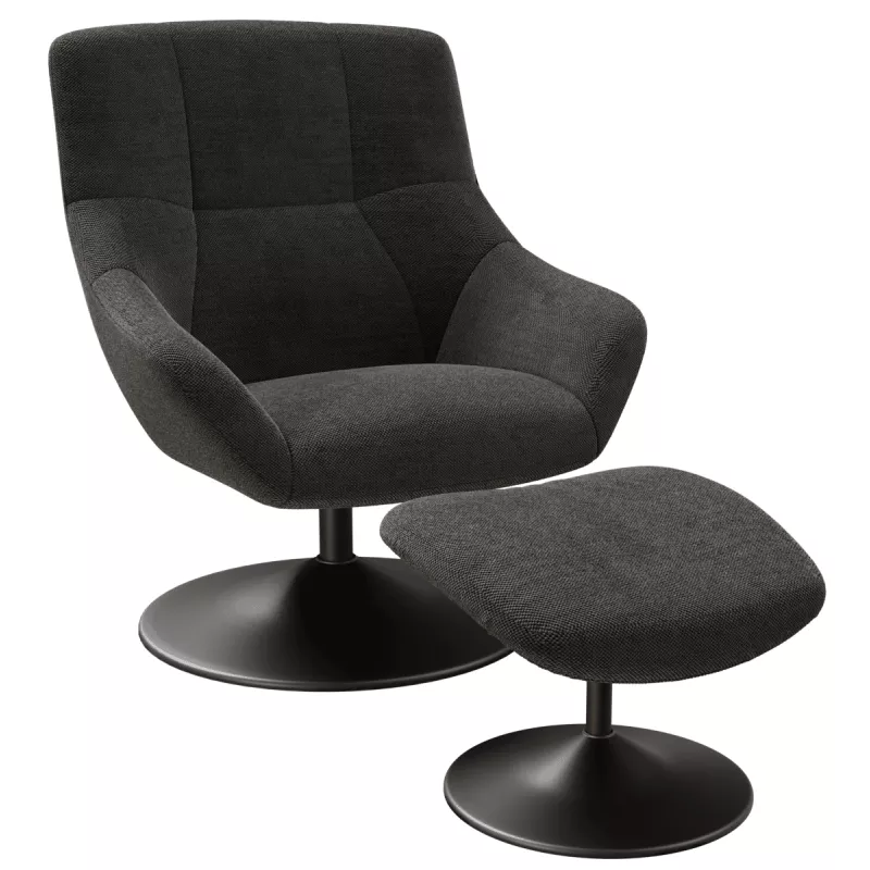 BILBAO EXPO│Fauteuil avec repose-pieds│Assise pivotante│Anthracite