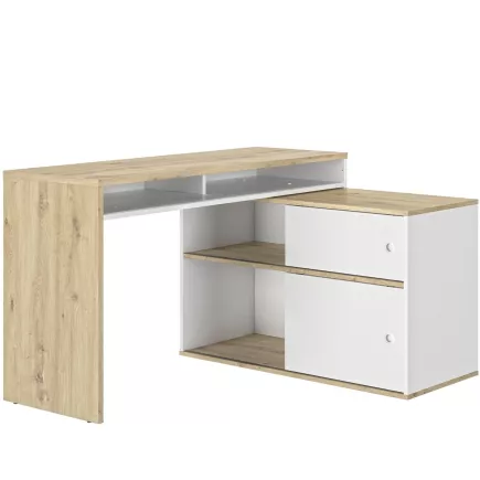 MODULA│Bureau Modulable étagères + porte│Blanc│130/203x45xh62/76 cm