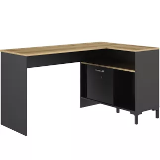 MANCHESTER│Bureau angle étagères + porte coulissante│Noir│136x48/88xh73 cm