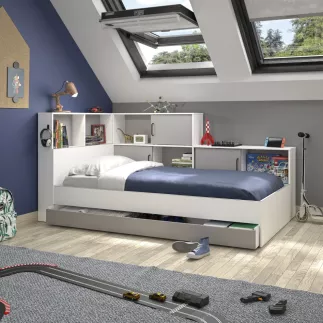 ERWAN│Lit enfant rangements│90x200 cm│Gris moon