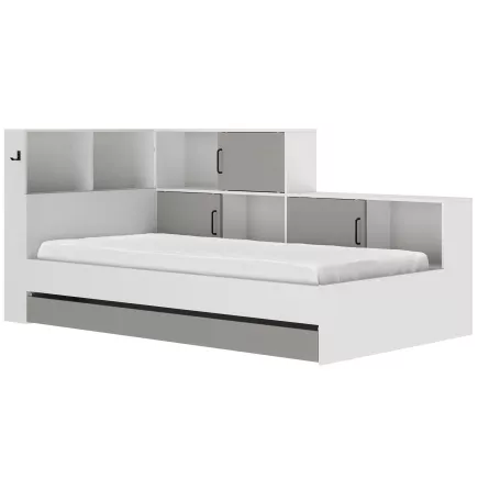 ERWAN│Lit enfant rangements│90x200 cm│Gris moon