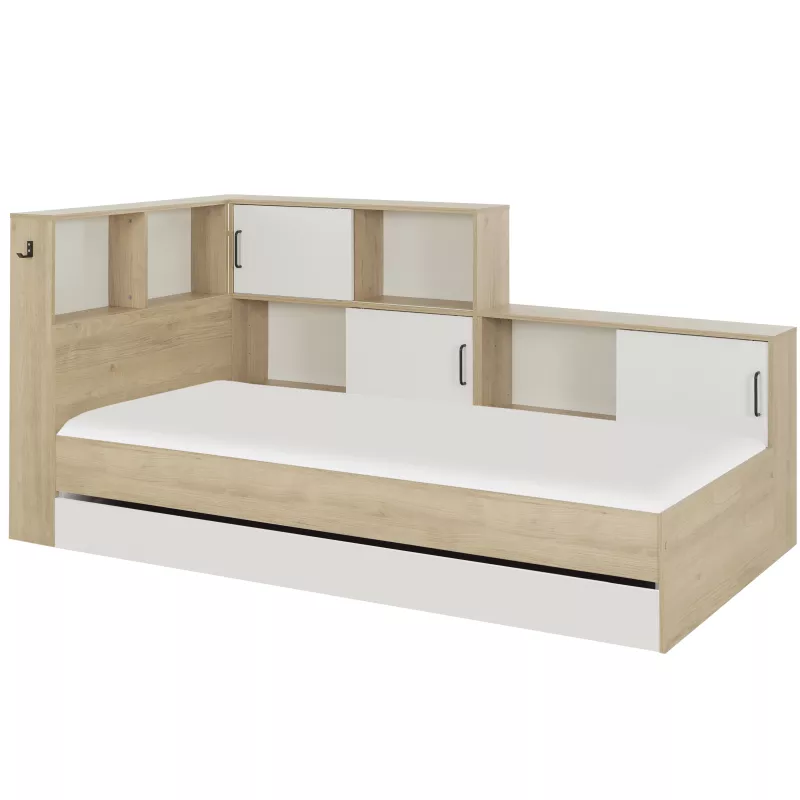 ERWAN│Lit enfant rangements│90x200 cm│Châtaignier naturel