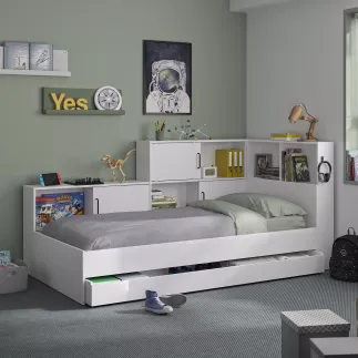 ERWAN│Lit enfant rangements│90x200 cm│Blanc