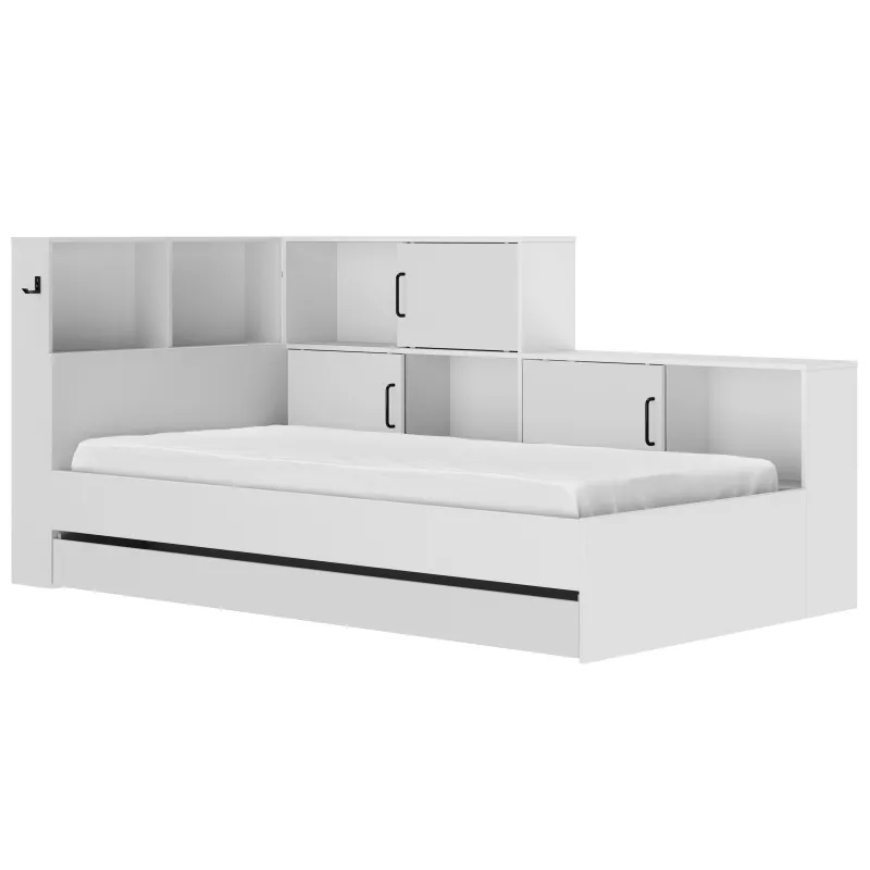ERWAN│Lit enfant rangements│90x200 cm│Blanc