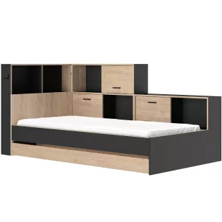 ERWAN│Lit enfant rangements│90x200 cm│Châtaignier naturel