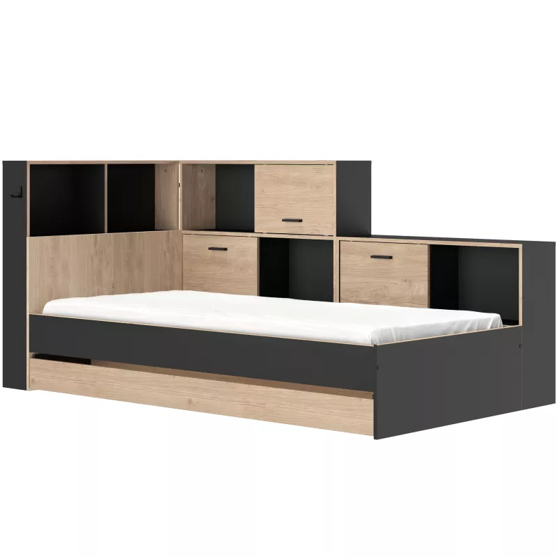 ERWAN│Lit enfant rangements│90x200 cm│Châtaignier naturel