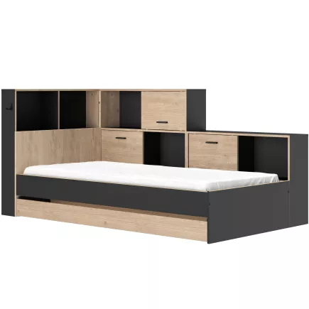 ERWAN│Lit enfant rangements│90x200 cm│Châtaignier naturel