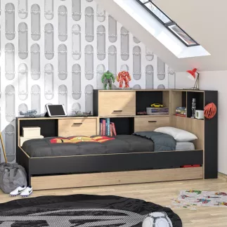 ERWAN│Lit enfant rangements│90x200 cm│Châtaignier naturel