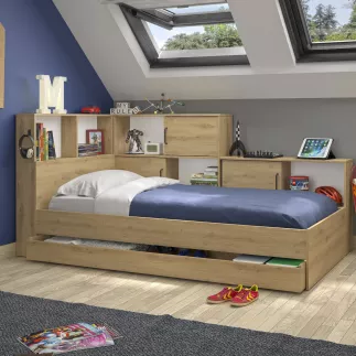 ERWAN│Lit enfant rangements│90x200 cm│Chêne artisan