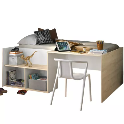 OSCAR│Lit enfant rangements et bureau│90x190 cm│Châtaignier naturel