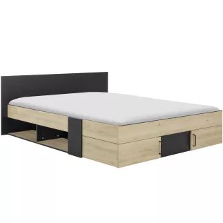 SWIVEL│Lit adultes rangements│140x190 cm│Châtaignier naturel-Noir