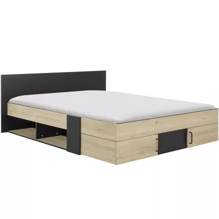 SWIVEL│Lit adultes rangements│160x200 cm│Châtaignier naturel-Noir