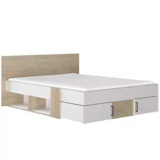 SWIVEL│Lit adultes rangements│140x200 cm│Châtaignier naturel-Blanc