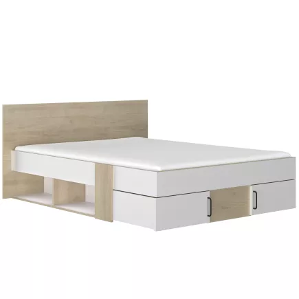 SWIVEL│Lit adultes rangements│140x200 cm│Châtaignier naturel-Blanc