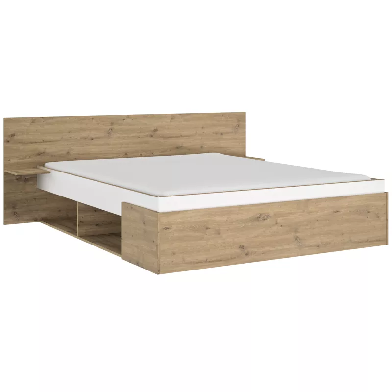 ANIS│Lit adultes rangements│160x200 cm│Chêne artisan-Blanc