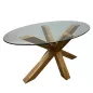 SANMA│Table basse ovale│Verre transparent/Piètement bois