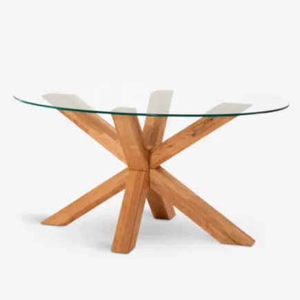 SANMA│Table basse ovale│Verre transparent/Piètement bois