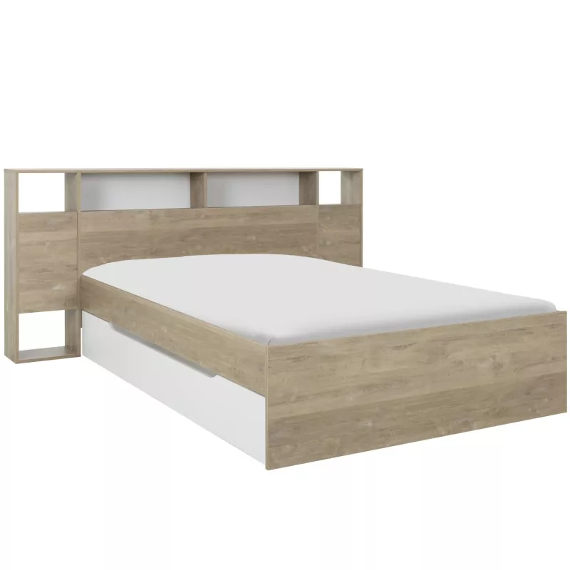 SOLEA│Lit adultes rangements│140x190 cm│Chêne blond-Blanc SOLEA│Lit adultes rangements│140x190 cm│Chêne blond-Blanc