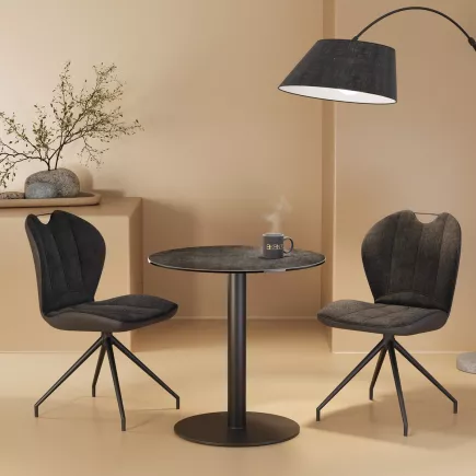 ORLANDO │Table ronde ø75 cm │Piètement acier laqué noir mat│Coloris à choix
