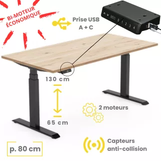 ERIN│Bureau électrique - p 80 cm - 4 mémoires double motorisation
