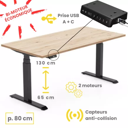ERIN│Bureau électrique - p 80 cm - 4 mémoires double motorisation