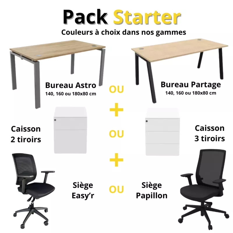BUROFLEX │Pack Starter│Bureau + Caisson + Chaise