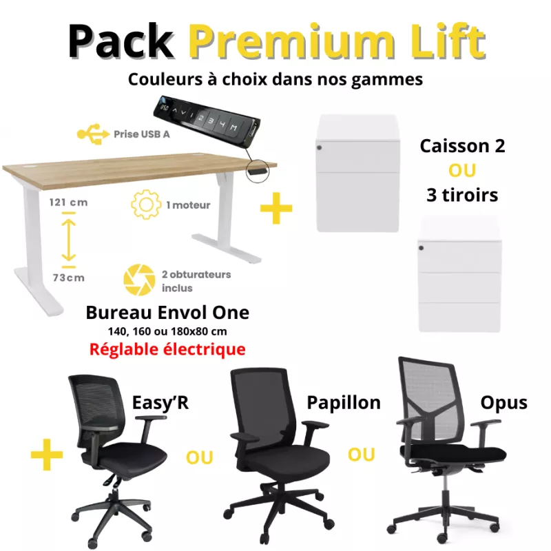BUROFLEX │Pack Premium Lift│Bureau électrique + Caisson + Chaise BUROFLEX │Pack Premium Lift│Bureau électrique + Caisson + Chaise