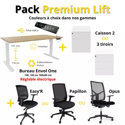 BUROFLEX │Pack Premium Lift│Bureau électrique + Caisson + Chaise