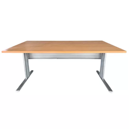 DEFI +│Bureau droit 160x80 - pied fixe│Hêtre saumoné / Gris aluminium