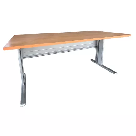 DEFI +│Bureau droit 160x80 - pied fixe│Hêtre saumoné / Gris aluminium