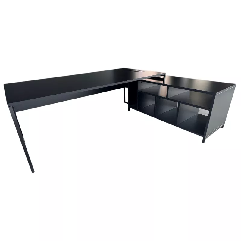 STRICTO│Bureau Direction avec meuble retour ouvert L200 cm│Noir