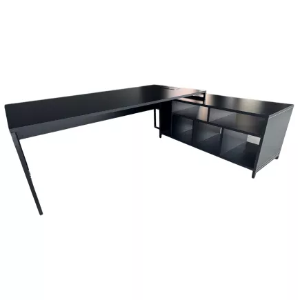 STRICTO│Bureau Direction avec meuble retour ouvert L200 cm│Noir