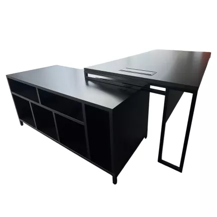 STRICTO│Bureau Direction avec meuble retour ouvert L200 cm│Noir
