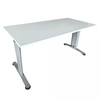 SANMA│Bureau droit L160 cm - Hauteur réglable│Blanc/gris aluminium