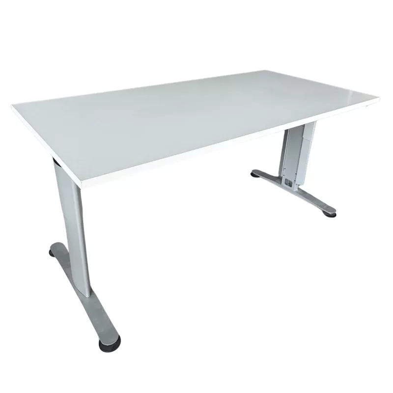 SANMA│Bureau droit L160 cm - Hauteur réglable│Blanc/gris aluminium