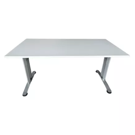 SANMA│Bureau droit L160 cm - Hauteur réglable│Blanc/gris aluminium