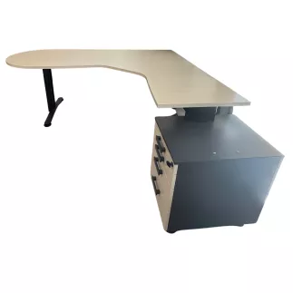 SANMA│Bureau de direction avec retour - Caisson sous bureau│Erable blanc/gris anthracite