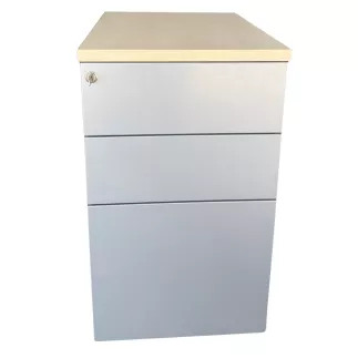 EOL│Caisson hauteur bureau - 3 Tiroirs│Profondeur 60 cm│Erable blanc/Gris aluminium