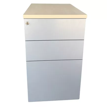 EOL│Caisson hauteur bureau - 3 Tiroirs│Profondeur 60 cm│Erable blanc/Gris aluminium