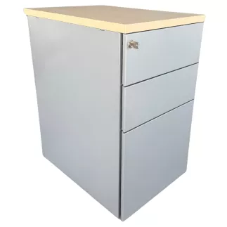EOL│Caisson hauteur bureau - 3 Tiroirs│Profondeur 60 cm│Erable blanc/Gris aluminium