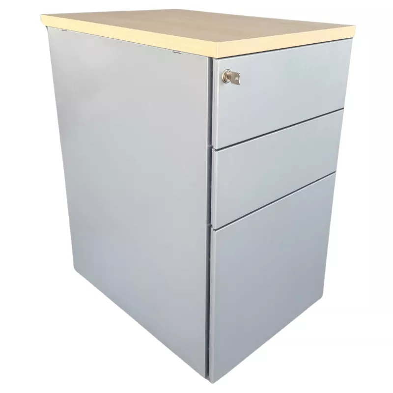 EOL│Caisson hauteur bureau - 3 Tiroirs│Profondeur 60 cm│Erable blanc/Gris aluminium