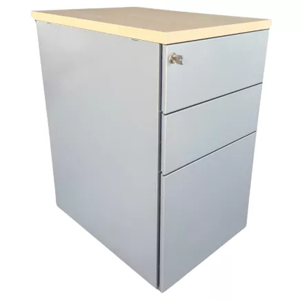 EOL│Caisson hauteur bureau - 3 Tiroirs│Profondeur 60 cm│Erable blanc/Gris aluminium