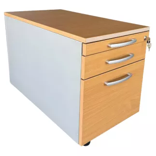 PRO│Caisson sous bureau 964 - 3 tiroirs│Profondeur 80 cm│Chêne clair huilé/gris aluminium