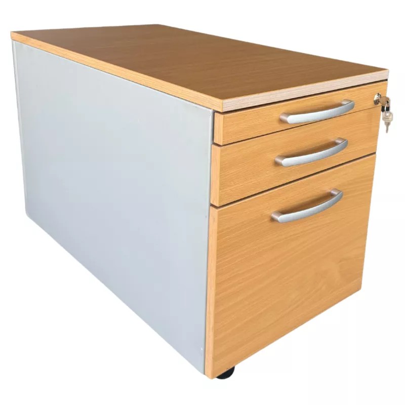 PRO│Caisson sous bureau 964 - 3 tiroirs│Profondeur 80 cm│Chêne clair huilé/gris aluminium