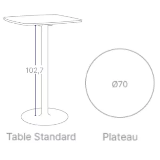 CHILL│Table haute ronde - plateau en matériaux recyclés H102,7 cm │Coloris unicolore à choix
