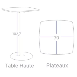 CHILL│Table haute carrée cintrée - plateau en matériaux recyclés H102,7 cm │Coloris unicolore à choix