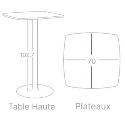 CHILL│Table haute carrée cintrée - plateau en matériaux recyclés H102,7 cm │Coloris unicolore à choix