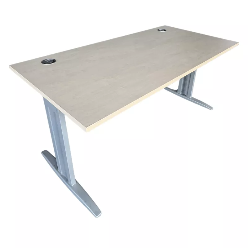 IDOL│Bureau droit L160 x p80 │Erable blanc/Gris aluminium