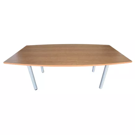 ELOISE│Table conférence tonneau 6 personnes - L200xp100 cm│4 pieds tubulaires│Hêtre saumoné/Gris aluminium